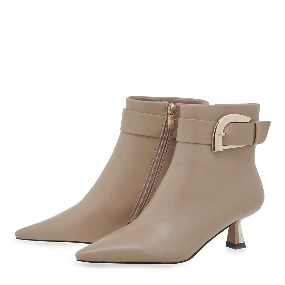 Chic Beige Heeled Ankle Boots